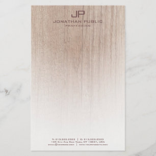 Custom Wood Look Elegant Monogram Template Modern Stationery