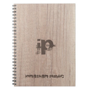 Custom Wood Look Monogram Distressed Text Template Notebook