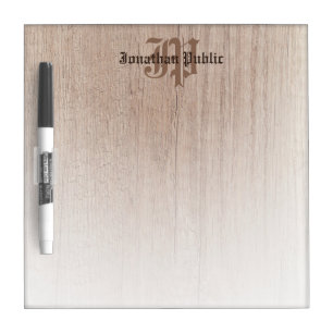 Custom Wood Look Old Script Calligraphy Monogram Dry Erase Board