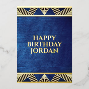 Custom Wood Modern Navy Blue Masculine Birthday Foil Invitation