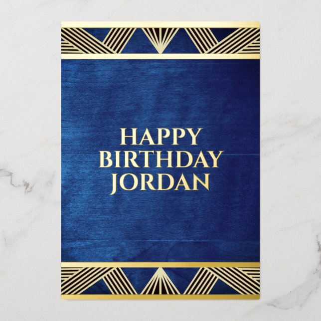 Custom Wood Modern Navy Blue Masculine Birthday Foil Invitation (Front)