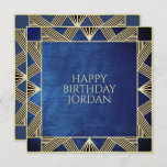 Custom Wood Modern Navy Blue Masculine Birthday Holiday Card