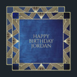 Custom Wood Modern Navy Blue Masculine Birthday Holiday Card<br><div class="desc">Classy vintage inspired design with blue wood texture and Art Deco style border for elegant and stylish men.</div>