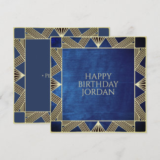 Custom Wood Modern Navy Blue Masculine Birthday Holiday Card