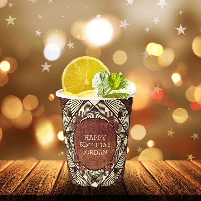 Custom Wood Rustic Modern Masculine Birthday Paper Cups (Creator Uploaded)