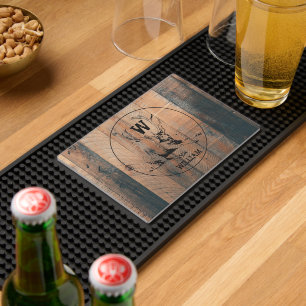 Custom Wood Texture & Deer Monogram Bar Mat