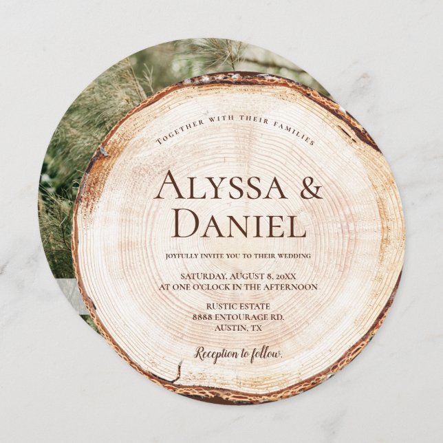 Custom Wood Tree With Photo RSVP Rustic Wedding  Invitation (Front/Back)