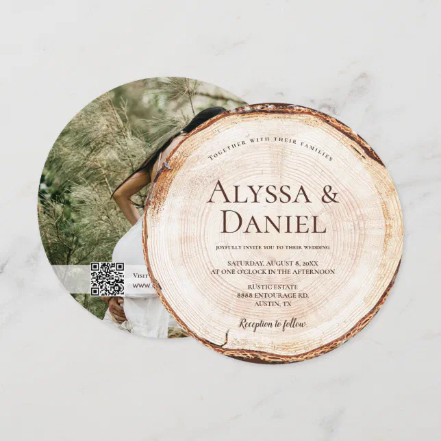 Custom Wood Tree With Photo RSVP Rustic Wedding Invitation | Zazzle
