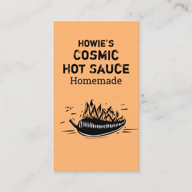 Custom Woodcut Art Chili Pepper Homemade Hot Sauce Business Card (Front)