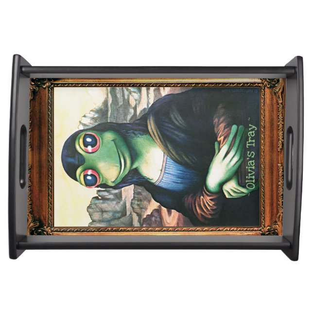 Custom wooden serving tray Frog-a-Lisa painting (Front)