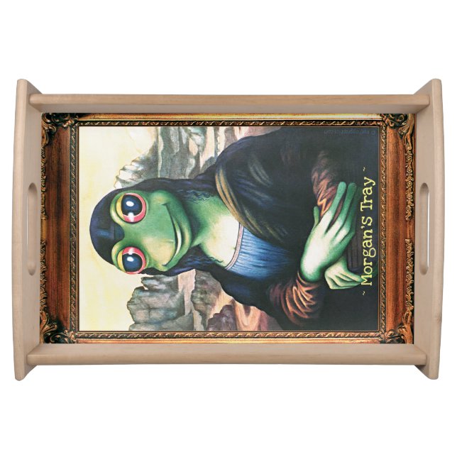 Custom wooden serving tray Frog-a-Lisa painting (Front)