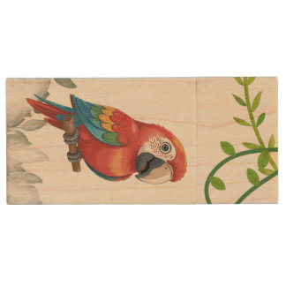 Custom Wooden USB Flash Drive Parrot Design