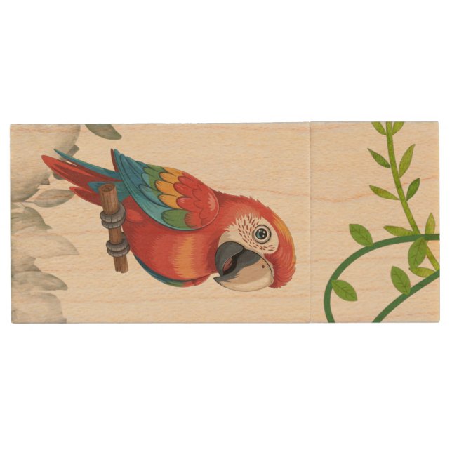 Custom Wooden USB Flash Drive Parrot Design (Front)