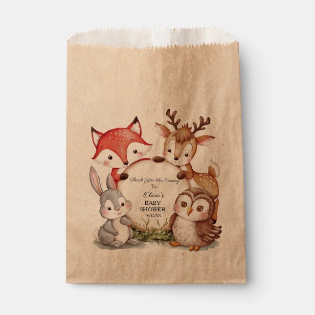 Custom Woodland Baby Shower Cute Animals Favor Bag (Front)