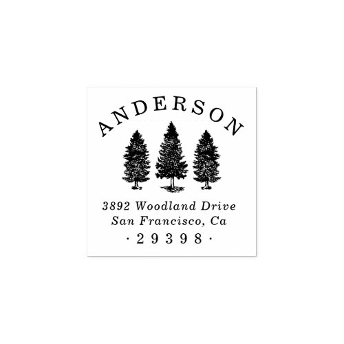 Custom Woodland Pines Family Name Return Address Rubber Stamp