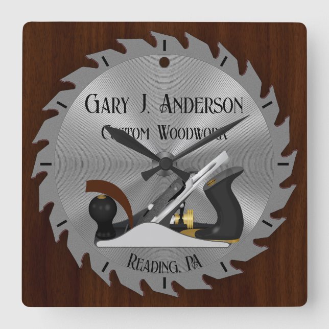 Custom Woodwork Saw Blade Planer Clock (Front)