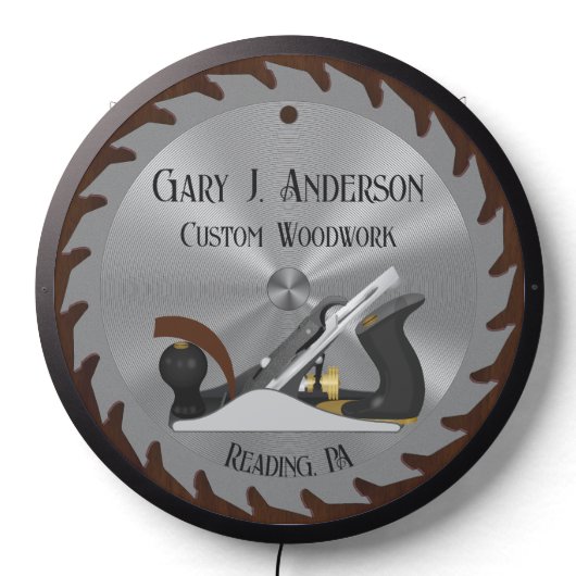 Custom Woodwork Saw Blade Planer LED Sign (Lights Off)