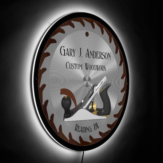 Custom Woodwork Saw Blade Planer LED Sign (Angle)