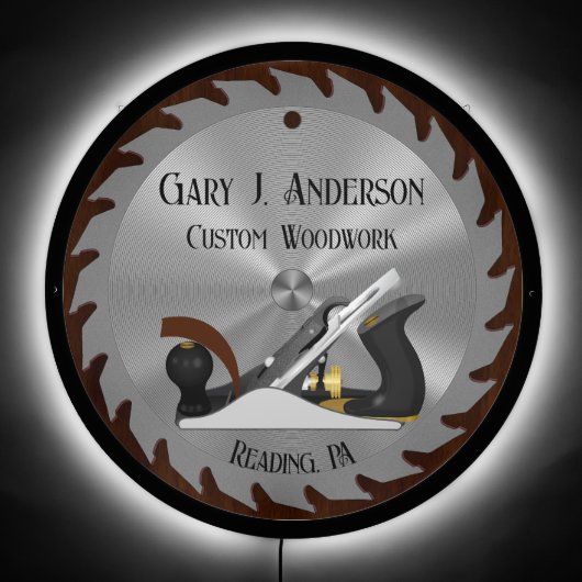 Custom Woodwork Saw Blade Planer LED Sign (Front)
