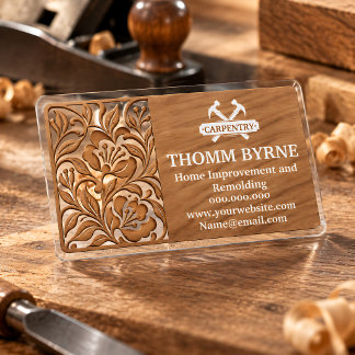 Custom Woodworker Business Card | Laser Cut Floral Clear Business Cards