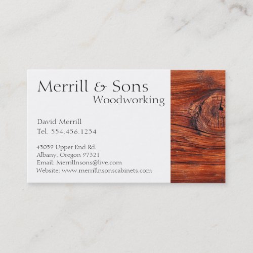 Custom Woodworking Cabinets Business Card