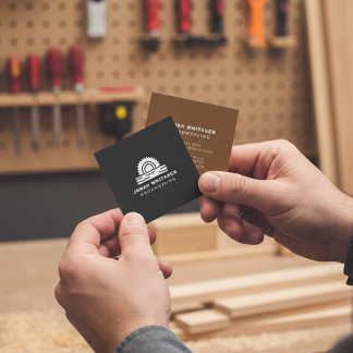 Custom Woodworking Charcoal and Wood Brown Square Business Card