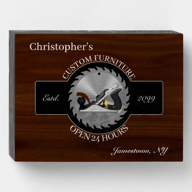 Custom Woodworking Furniture Carpenter  Wooden Box Sign (Front Horizontal)