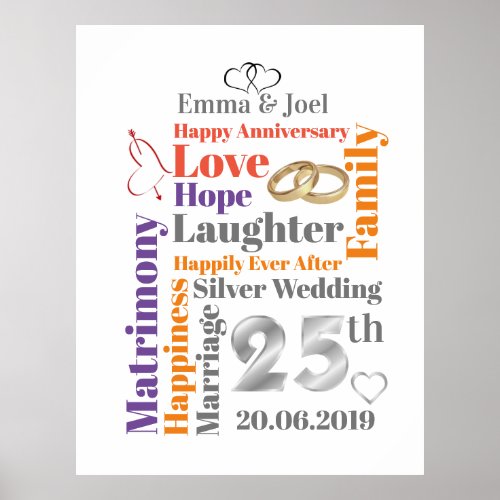 Custom Word Art 25th wedding anniversary Poster