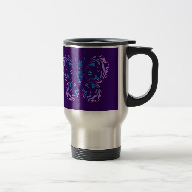 Custom Words Courage Hope Purple Butterfly Travel Mug (Right)