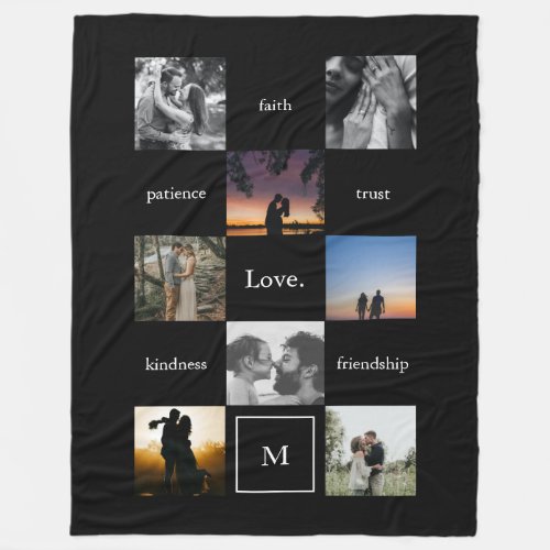 Custom Words Photos Meaningful Gift in Black Fleece Blanket