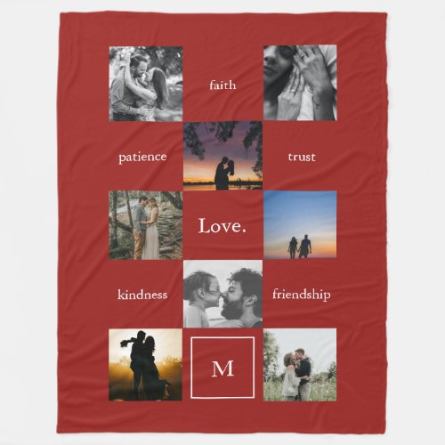 Custom Words Photos Meaningful Gift in Red Fleece Blanket