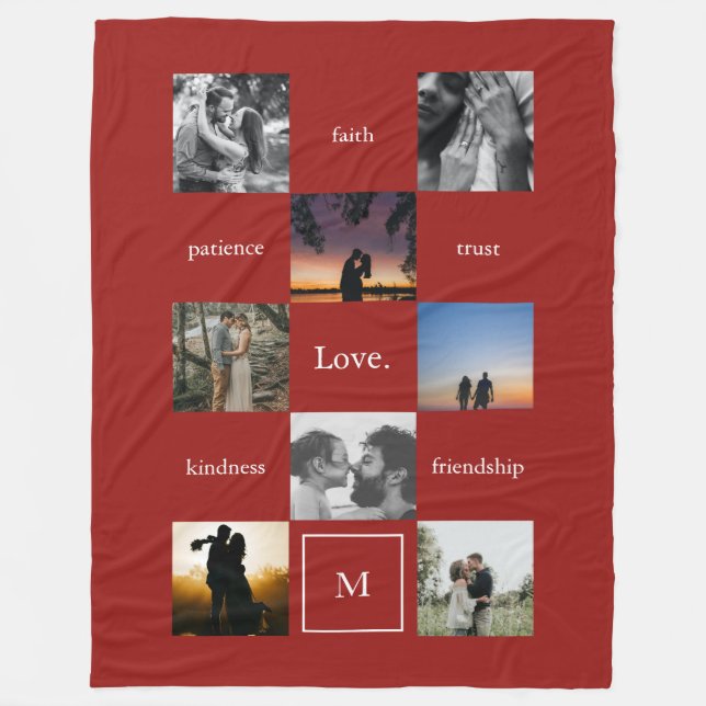 Custom Words Photos Meaningful Gift in Red Fleece Blanket (Front)