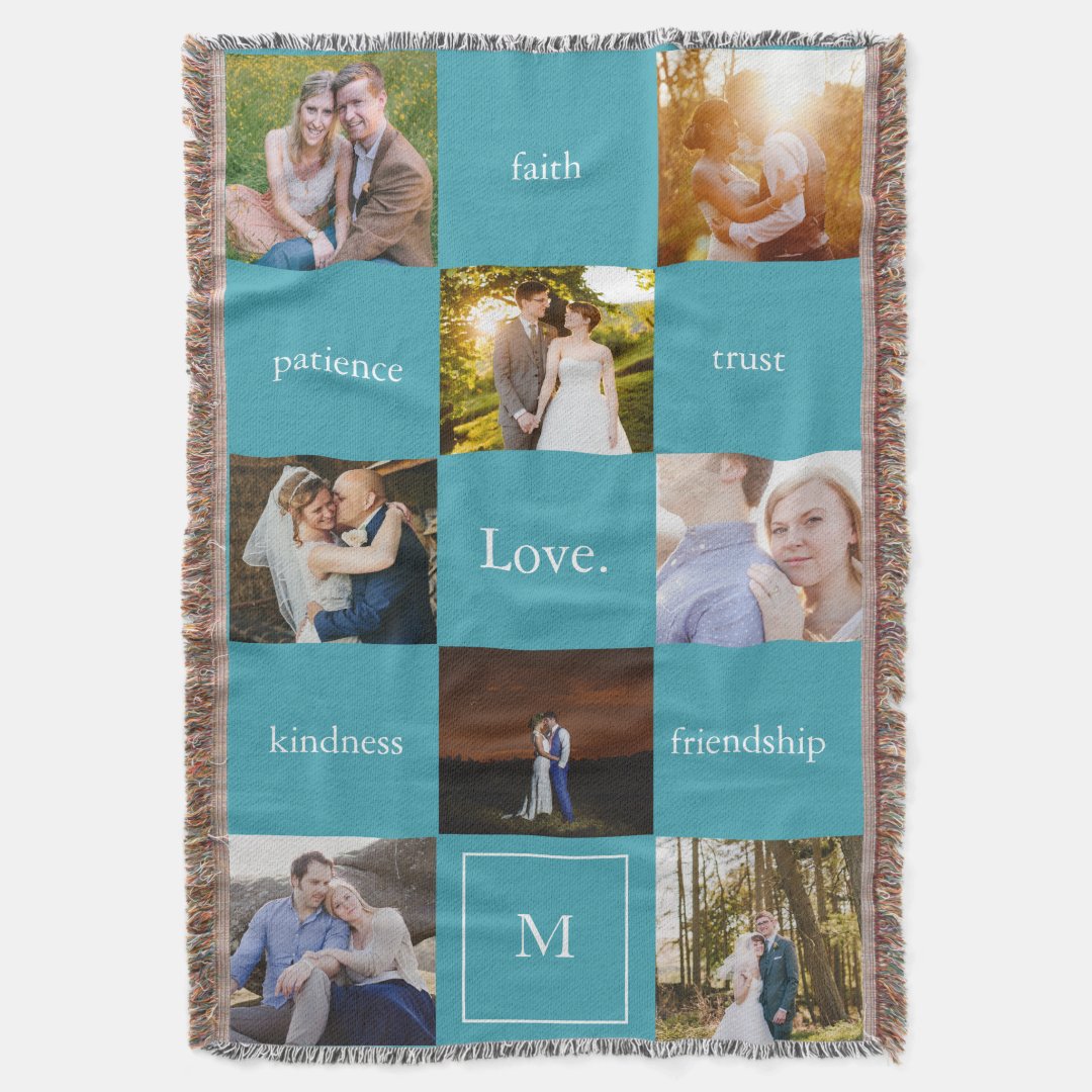 Custom Words Photos Meaningful Gift Turquoise Blue Throw Blanket Zazzle