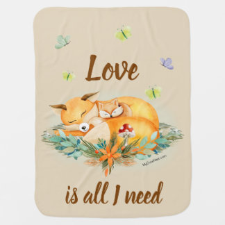 Custom words watercolor with Sleeping Foxes Baby Blanket