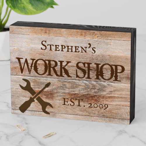 Custom Work Shop Tools Man Cave Personalized Gift Wooden Box Sign