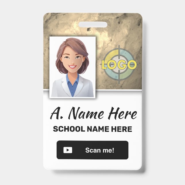 Custom Workplace Photo Logo Faux Metallic Gold ID Badge (Front)