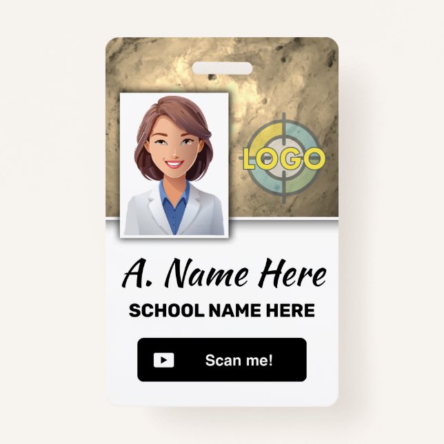 Custom Workplace Photo Logo Faux Metallic Gold ID Badge (Front)