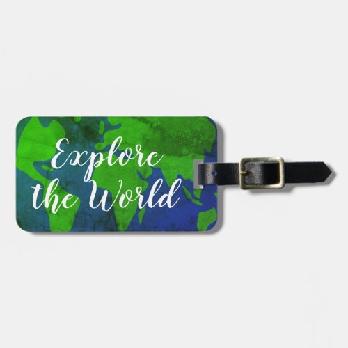 Custom world map luggage tags with travel quote