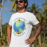 Custom World Tour Earth in Sunflowers Cool T-Shirt<br><div class="desc">Customize these awesome world tour t-shirts for a touring band or family vacation road trip. The planet is wrapped in a beautiful floral wreath of sunflowers and vines. Cute custom travel tees to explore the Earth.</div>