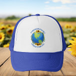 Custom World Tour Earth in Sunflowers Cool Travel Trucker Hat<br><div class="desc">Customize these awesome world tour hats for a touring band or family vacation road trip. The planet is wrapped in a beautiful floral wreath of sunflowers and vines. Cute custom travel hat to explore the Earth.</div>