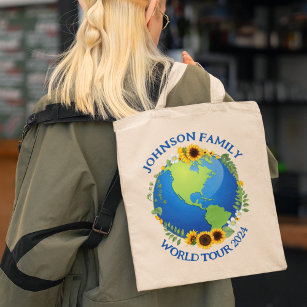 Custom World Tour Earth in Sunflowers Travel Tote Bag