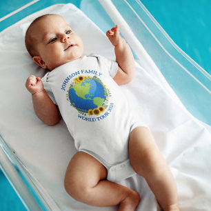 Custom World Travel Sunflowers Earth Vacation Baby Bodysuit