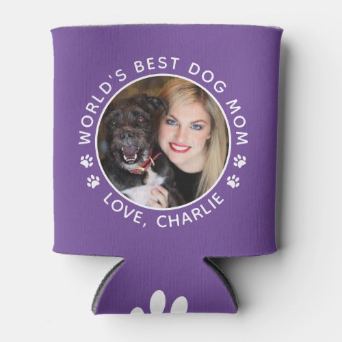 Custom Worlds Best Dog Mom Paw Prints Pet Photo Can Cooler