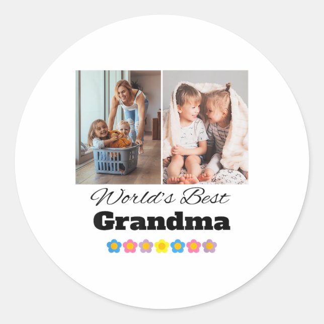 Custom Worlds Best Grandma Photo - Personalize Wit Classic Round Sticker (Front)