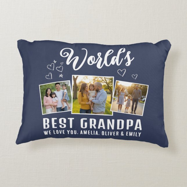 Custom World's Best Grandpa 3 Photo  Accent Pillow (Back)