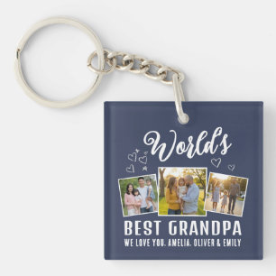 Custom World's Best Grandpa 3 Photo  Keychain