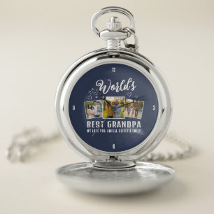 Custom World's Best Grandpa 3 Photo Pocket Watch