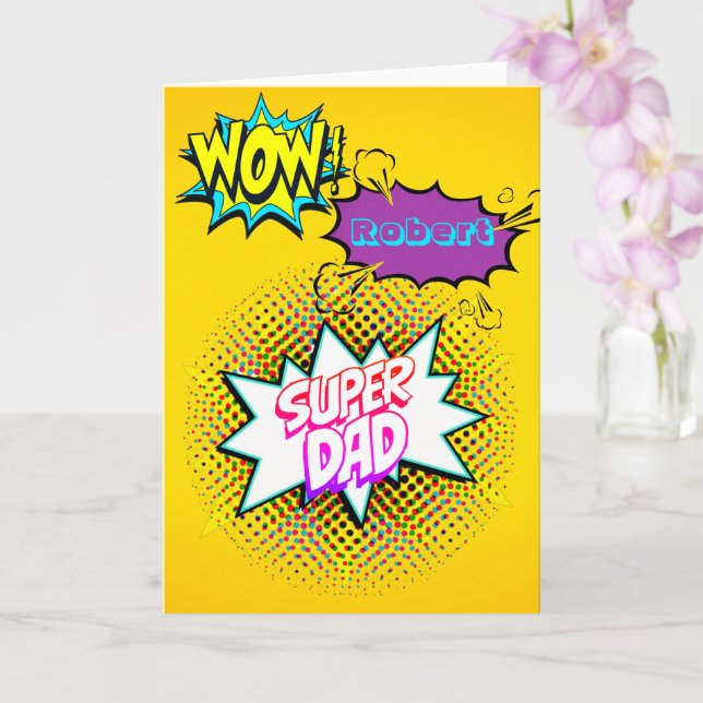 Custom WOW! SUPER DAD Comic Style Pop Art Card (Orchid)