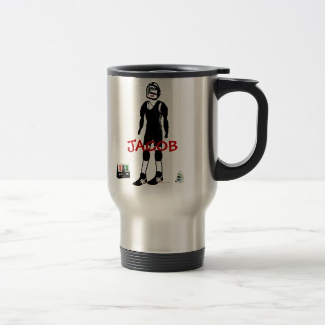 Custom Wrestler Cartoon Travel Mug (Right)