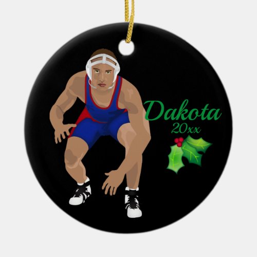 Custom Wrestling Christmas Ornament Blue _ Red